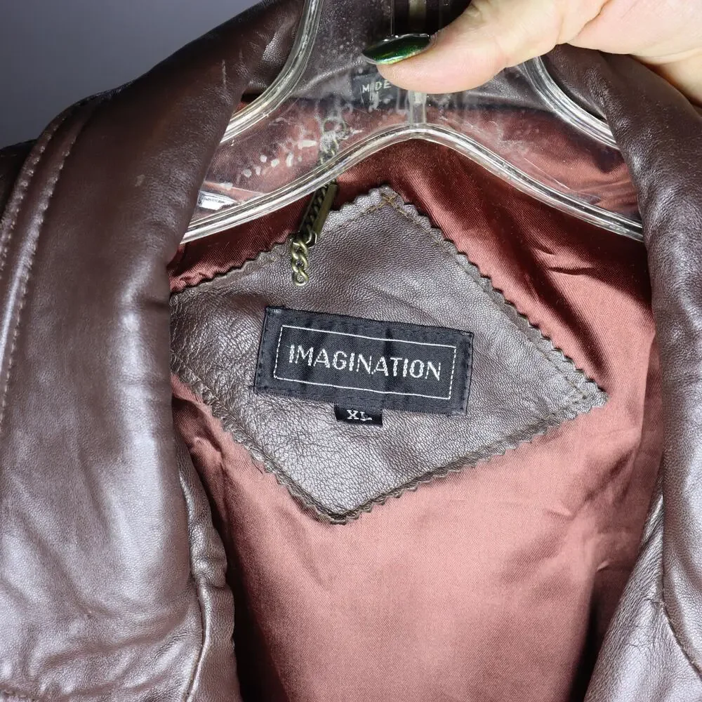 Imagination Brown Leather Jacket‎ Men’s XL Distressed Bomber Style